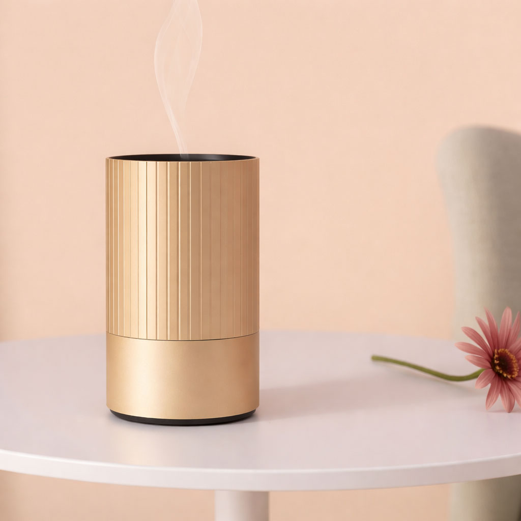 Compact waterless diffuser for home fragrance and retail
